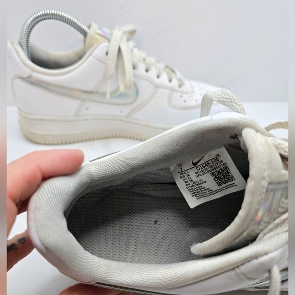 Nike | AF1's Low 'White Irisdescent Swoosh' tennis prep sporty sneakers | WMS 7 - Picture 7 of 14